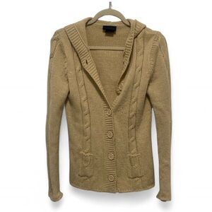 Y2K It’s Our Time Tan Cable Knit Hooded Cardigan Sweater Size Medium
